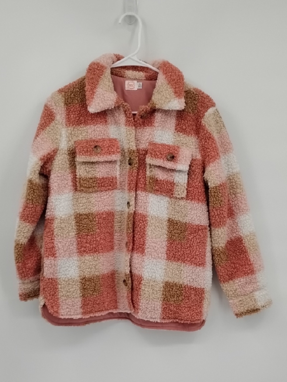 wonder nation Teddy Jacket Pink & Cream Sherpa Collar Shacket XL 14-16